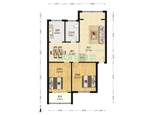 长江职业学院（西校区） 2室2厅1卫 92平方