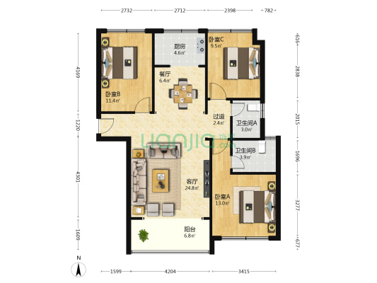 平度龙宇上城 3室2厅2卫 116平方