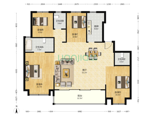 辉逸云庭 4室1厅3卫 179平方