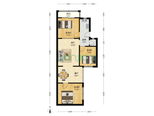 健康路23号 3室2厅1卫 59平方