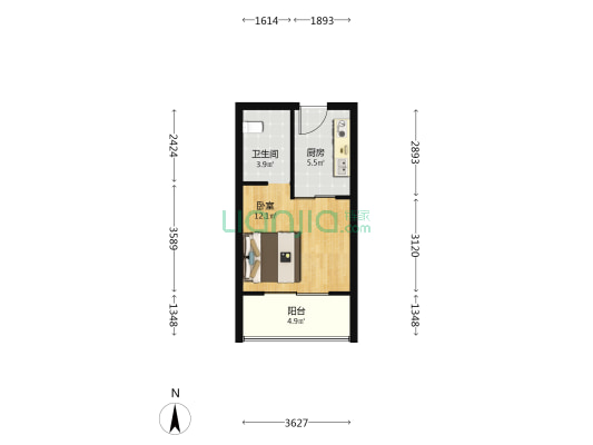 华兴嘉园南园 1室0厅1卫 31平方