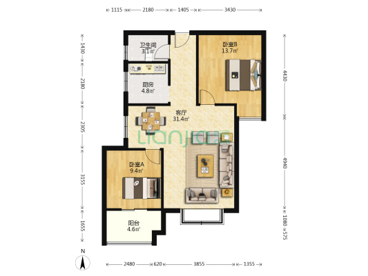 山人世家 2室1厅1卫 82平方