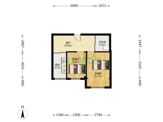 世纪雅苑 2室1厅1卫 53平方