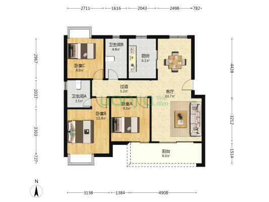 枫和府 3室1厅2卫 110平方