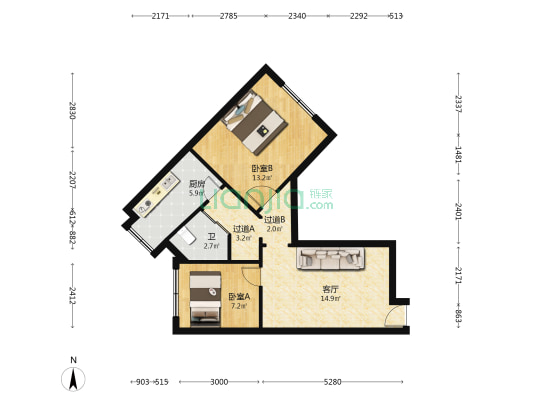高升桥东路30号 2室1厅1卫 58平方