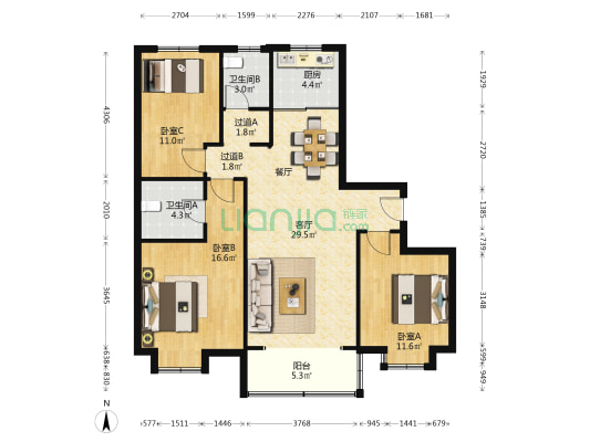 颐高公馆 3室1厅2卫 130平方