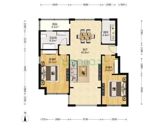 海怡城二期 2室1厅1卫 106平方