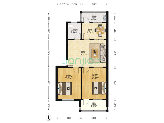 金星环卫宿舍 2室2厅1卫 82平方