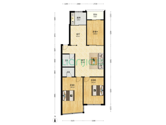东新街中心小区 3室2厅2卫 120平方