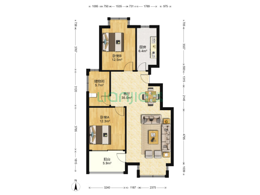 东胥香花园 2室1厅0卫 100平方