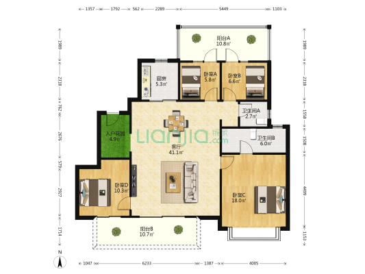 建发央玺 4室1厅2卫 143平方
