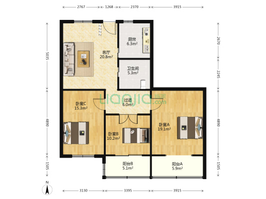 宏凯公寓 3室1厅1卫 137平方