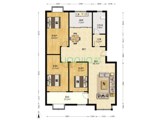 浞嘉枫景南区 3室1厅1卫 141平方