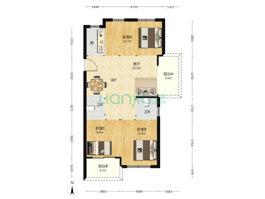 懋富云璟公馆 3室1厅2卫 88平方