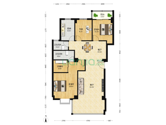 半山林海一期 3室2厅2卫 123平方