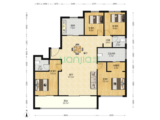 三里江印 4室1厅3卫 179平方