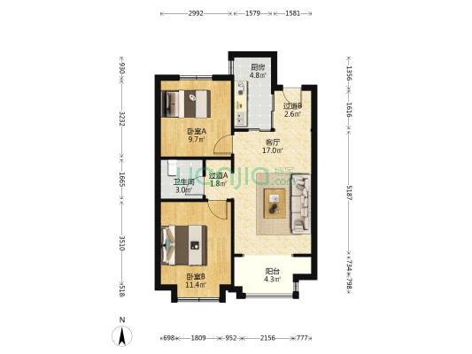 万科滨江都会（秀清园） 2室1厅1卫 80平方