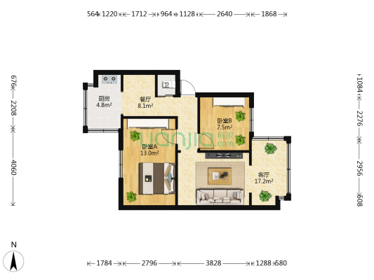 云津市场274号 2室2厅1卫 46平方