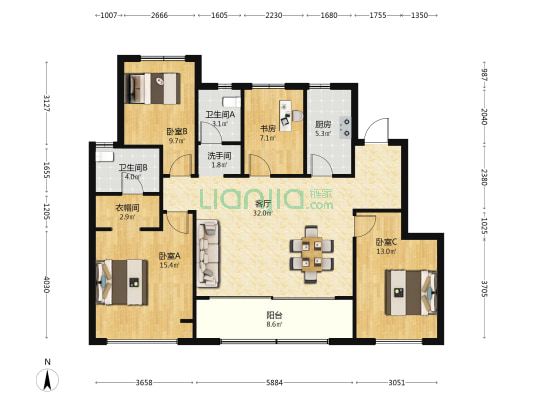 璞悦滨湖望 4室1厅3卫 128平方