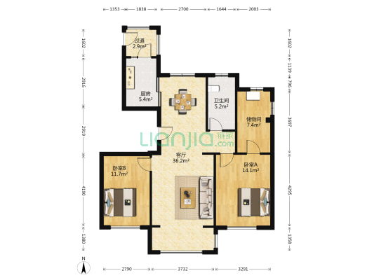 红星海五期海麓 2室1厅1卫 110平方