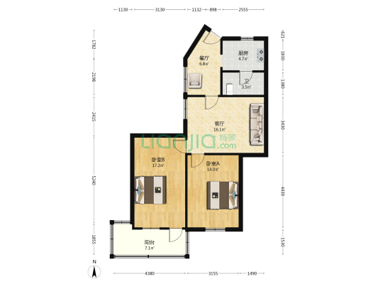 带湖路16号 2室2厅1卫 70平方