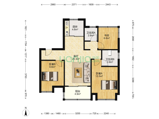 江山印 3室1厅2卫 96平方