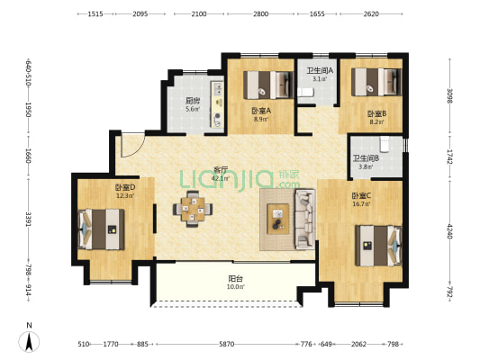 时代云图里 4室1厅2卫 143平方