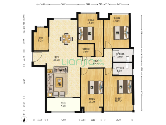 泰和景园 5室1厅2卫 166平方