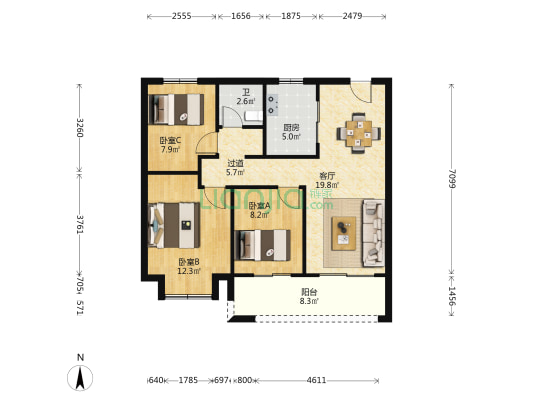 中南江海云辰 3室1厅1卫 95平方