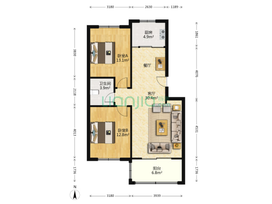 南部怡家 2室1厅1卫 92平方