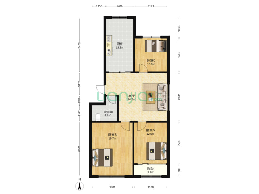 电业小区 3室1厅1卫 108平方
