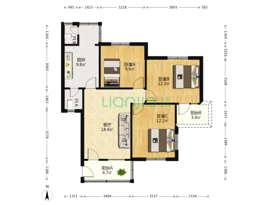 南基路 3室1厅2卫 74平方