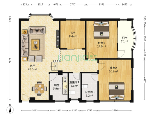 德福苑 3室1厅2卫 129平方