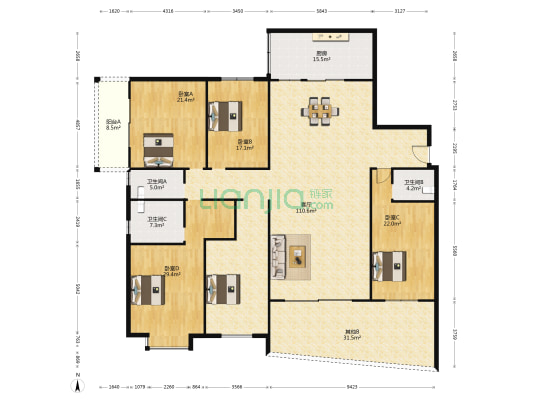 凯旋阁 4室1厅3卫 302平方