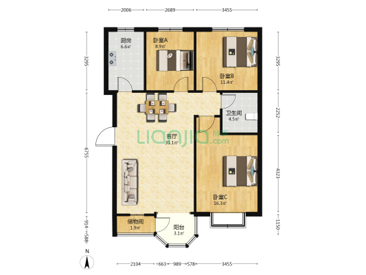 赵都新城盛和园 3室1厅1卫 120平方