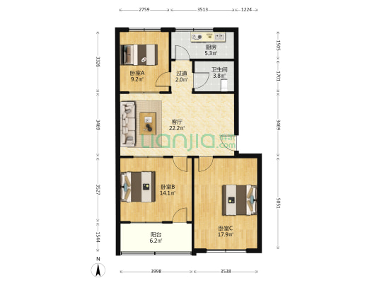 工商局小区 3室1厅1卫 96平方