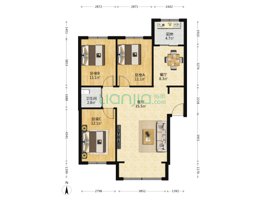 十九局家属楼 3室2厅1卫 105平方