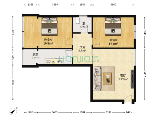 观水路253号院 2室1厅1卫 87平方