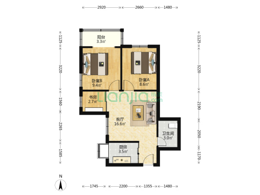 陕西能源技术学院 3室1厅1卫 56平方