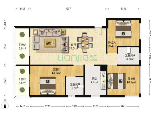 中交锦绣雅郡 3室1厅2卫 115平方