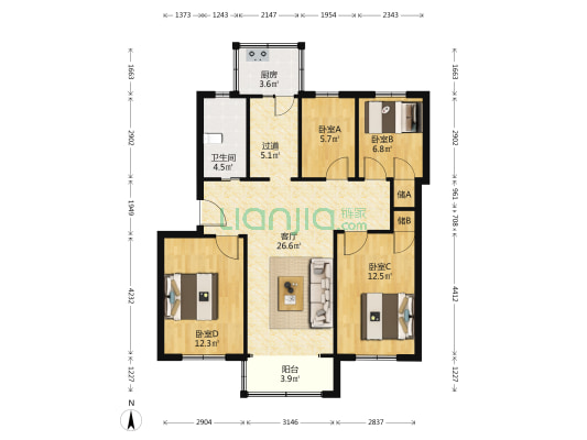 顺河路8号 4室1厅1卫 102平方