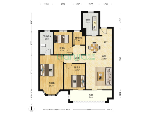 时代艺境二期 3室1厅1卫 119平方