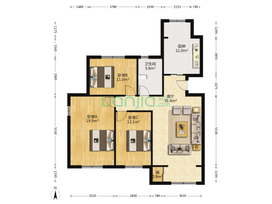 茶淀馨苑 3室1厅1卫 119平方