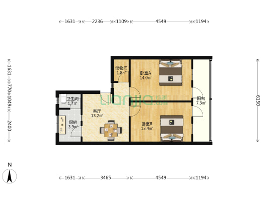 柳翠井巷 2室1厅1卫 66平方