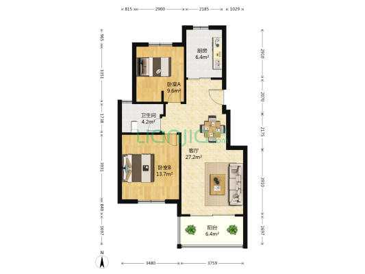 银河湾福苑 2室1厅1卫 85平方