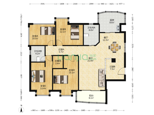 新河明珠 4室2厅2卫 154平方