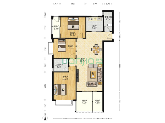 颐秀华庭 3室1厅2卫 130平方