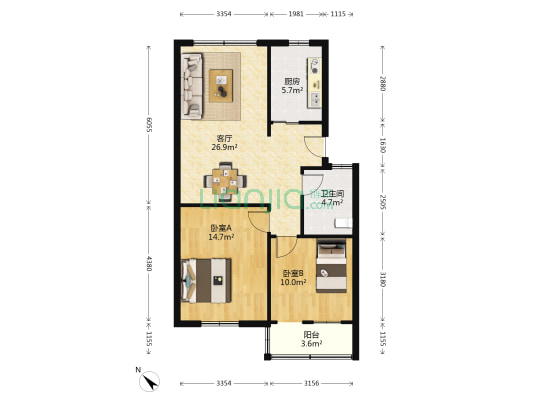 金禾苑3号 2室1厅1卫 80平方