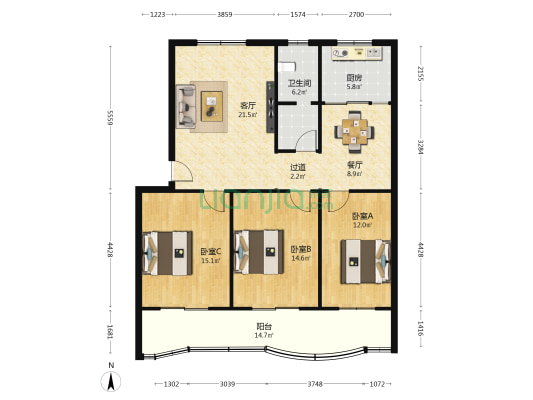 市容园林局小区 3室2厅1卫 123平方