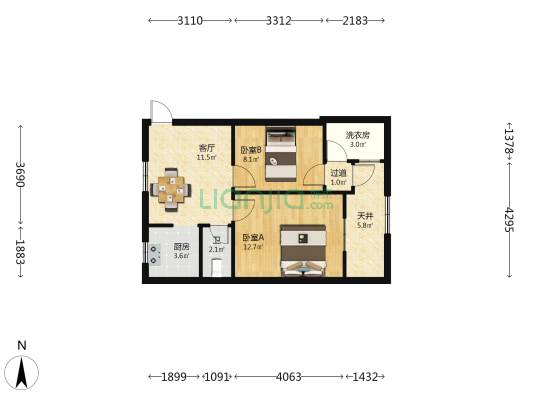 题扇桥直街 2室1厅1卫 52平方